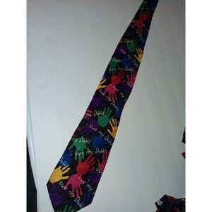 Love My Daddy Tie Colorful Handprint Novelty Father Gift Necktie